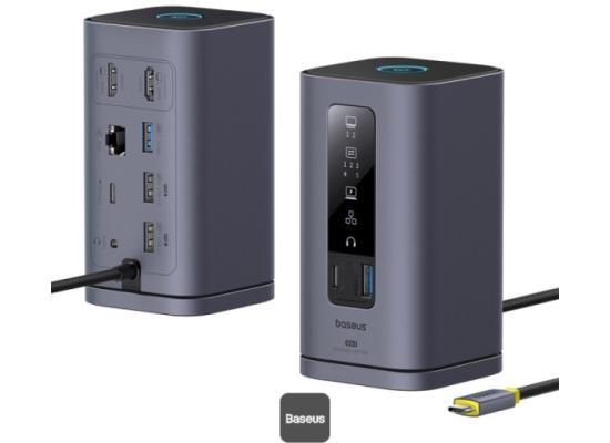 Baseus Spacemate Series 10-in-1 MAC Docking Station Hub - 2*HDMI 4K60Hz/30Hz + 2*USB-A & USB-C 5Gbps + RJ45 + 2*USB-A 480Mbps + USB-C + 1*3.5mm - Grey